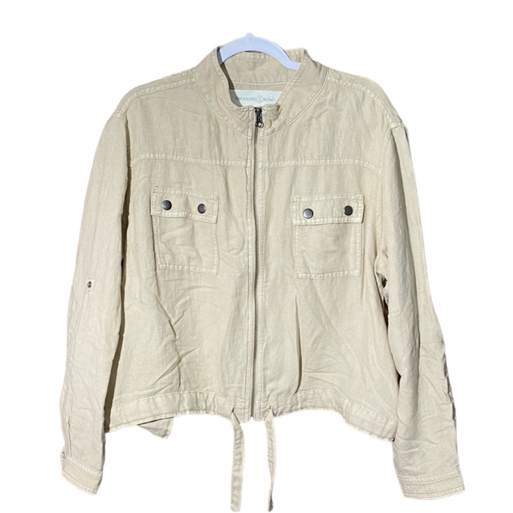 Treasure & Bond Lightweight Cropped Linen Utility Jacket In Tan Women's  XL